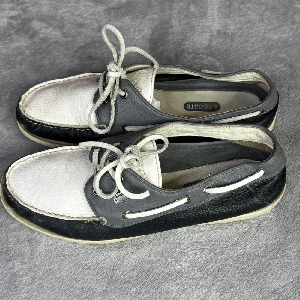 Lacoste Boat Shoes Mens 11 Black Grey White Arlez SRM LTH Leather Deck‎ Shoes